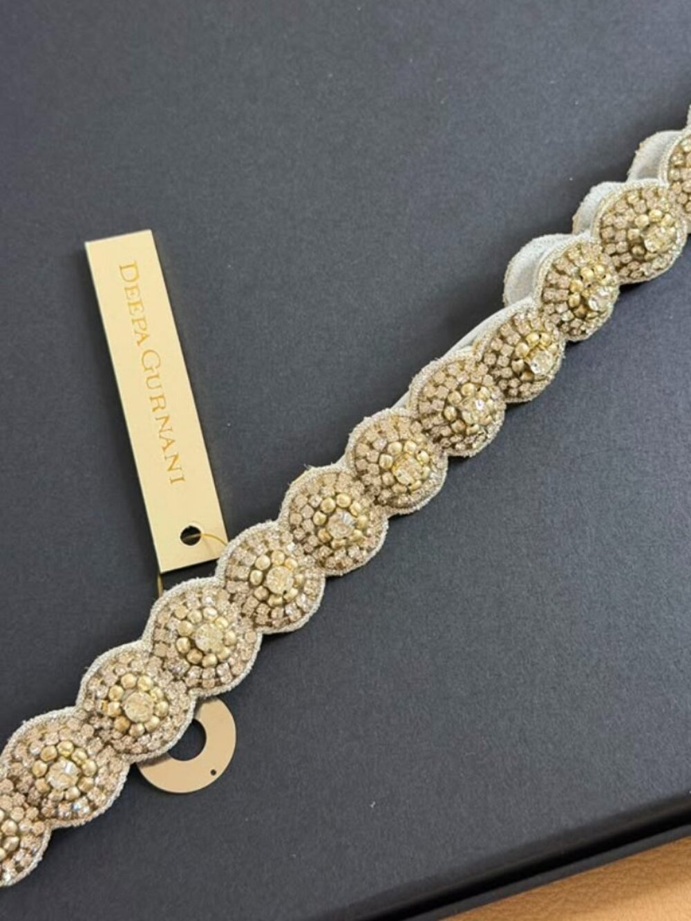 Deepa Gurnani - Handmade Statement Headband | White Gold Beads Design